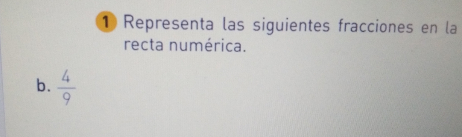 Representa las siguientes fracciones en la
recta numérica.
b.  4/9 