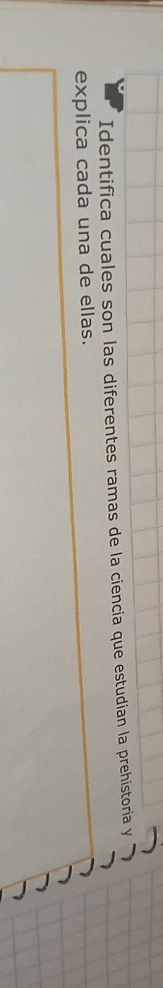 Identifica cuales son las diferentes ramas de la ciencia que estudian la prehistoria y 
explica cada una de ellas.