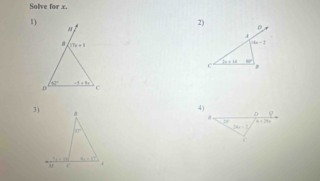 Solve for x.
1)
3)