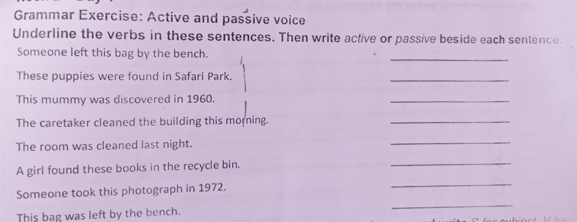 Solved: Grammar Exercise: Active and passive voice Underline the verbs ...