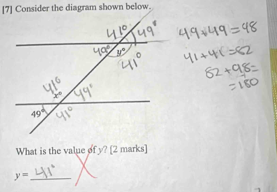 What is the value of y? [2 marks]
_ y=