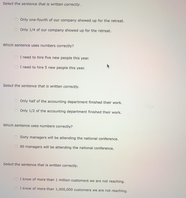 Solved: Select the sentence that is written correctly. Only one-fourth ...