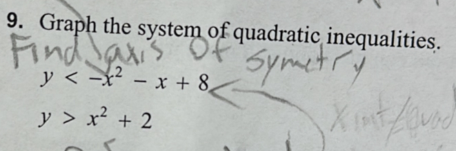 Graph the system of quadratic inequalities.
y
y>x^2+2