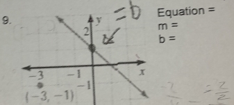 Equation =
m=
b=
(-3,-1)