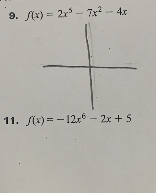 f(x)=2x^5-7x^2-4x
11. f(x)=-12x^6-2x+5