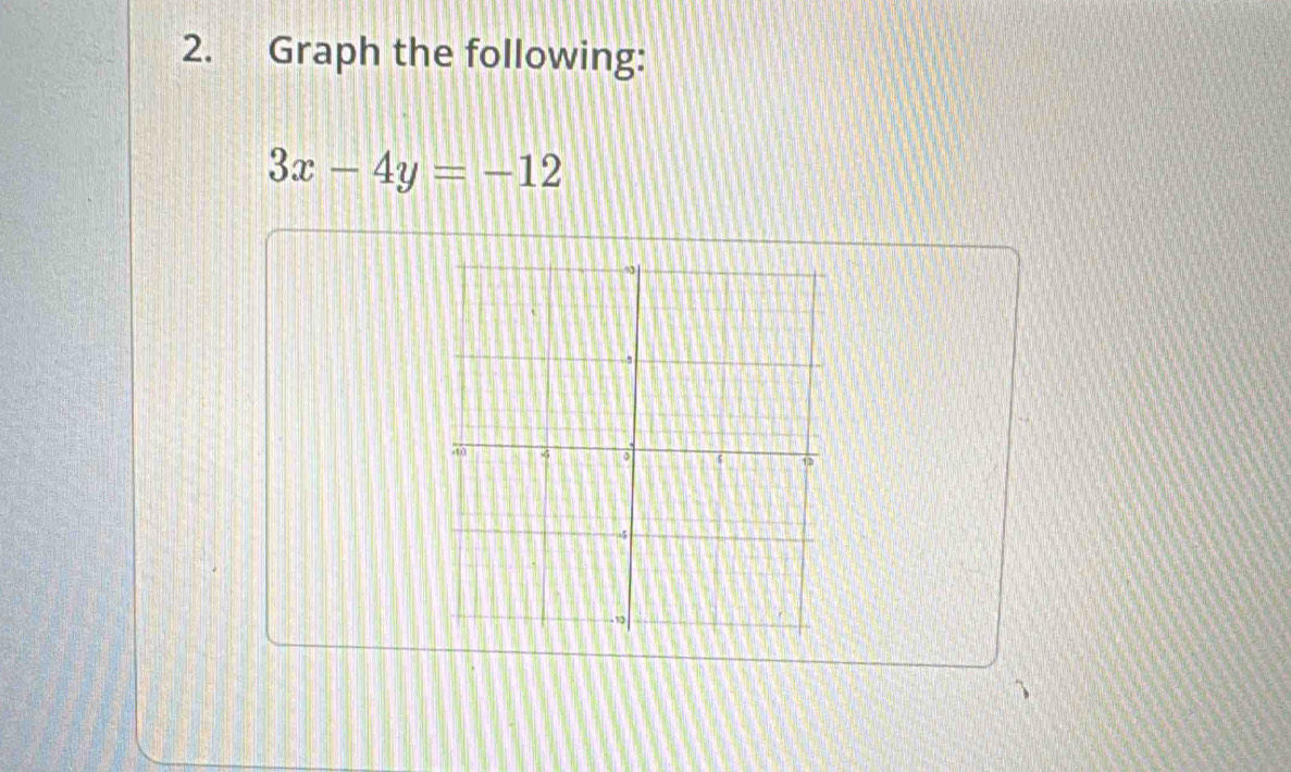 Graph the following:
3x-4y=-12