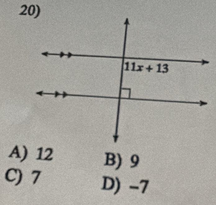 A) 12
B) 9
C) 7
D) -7