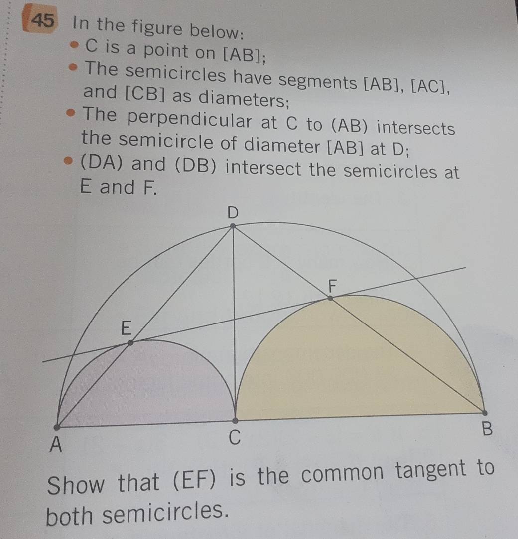 Solved: In the figure below: C is a point on [ AB ]; The semicircles ...