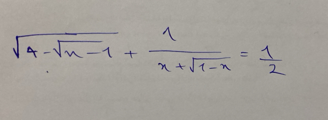 sqrt(4-sqrt n-1)+ 1/n+sqrt(1-n) = 1/2 