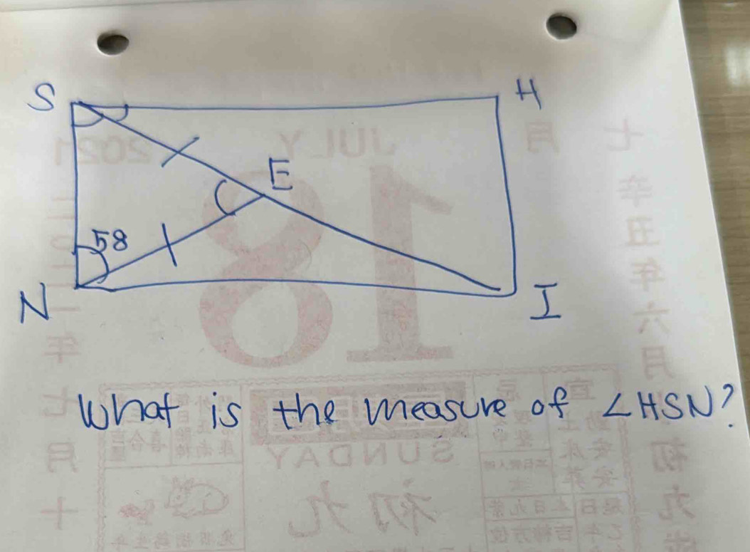 What is the measure of ∠ HSN