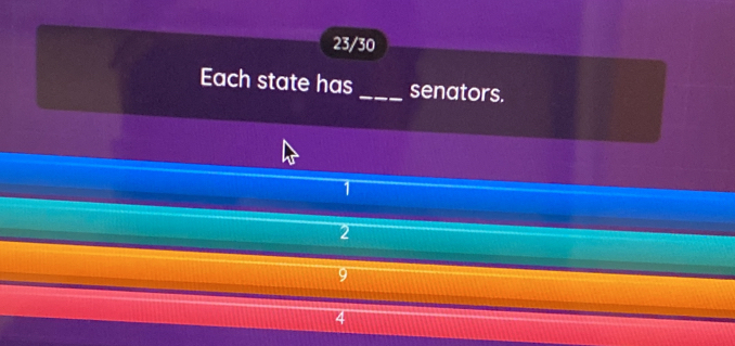 23/30
Each state has _senators.
2
9
4