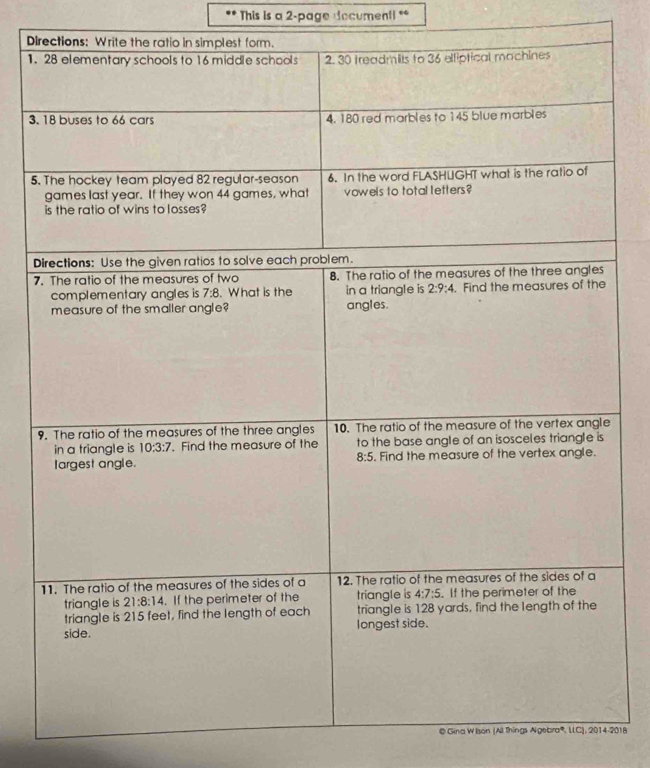 This is a 2-page documenti **
Di
1.
3.
5
D
7
@ Gina W lson (All Things Algebra®, LC), 2014-2018