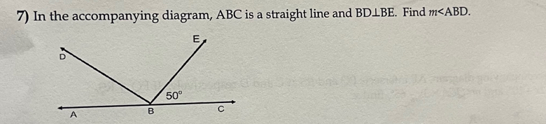 In the accompanying diagram, ABC is a straight line and BD⊥ BE. Find m