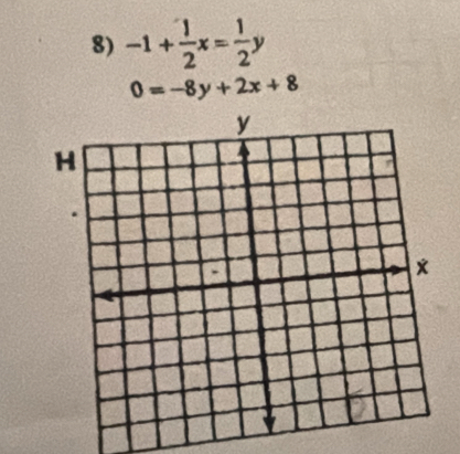 -1+ 1/2 x= 1/2 y
0=-8y+2x+8