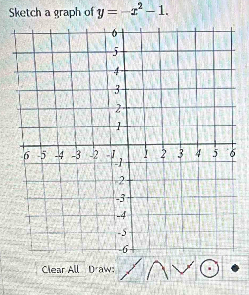 Sketch a graph of y=-x^2-1. 
Clear All Draw: