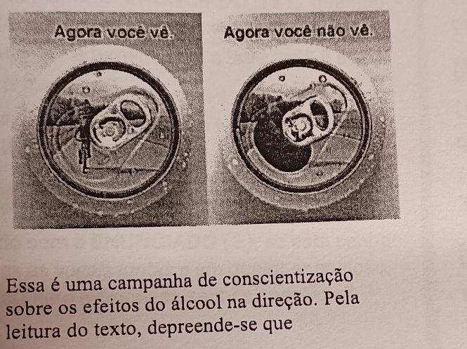 Essa é uma campanha de conscientização 
sobre os efeitos do álcool na direção. Pela 
leitura do texto, depreende-se que