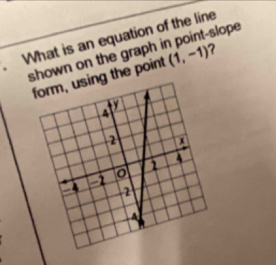 slope 
What is an equation of the line 
shown on the graph (1,-1) ? 
ng the point