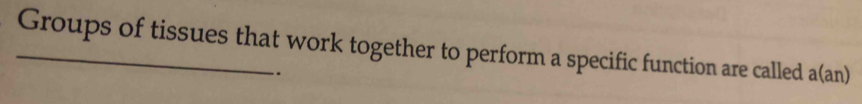 Groups of tissues that work together to perform a specific function are called a(an) 
-.