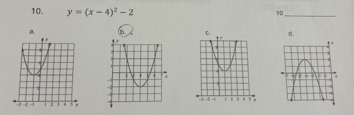 y=(x-4)^2-2
10_ 
a. 
b. 
d.