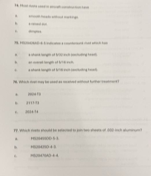 Solved: Most rivets used in aircraft construction have θ: smooth heads ...