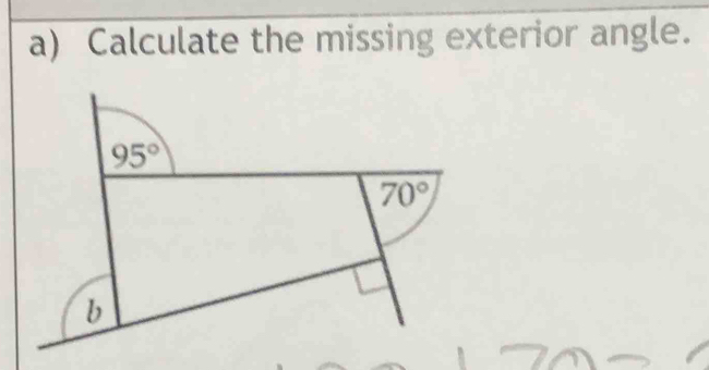 Calculate the missing exterior angle.