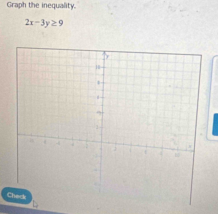 Graph the inequality.
2x-3y≥ 9
C