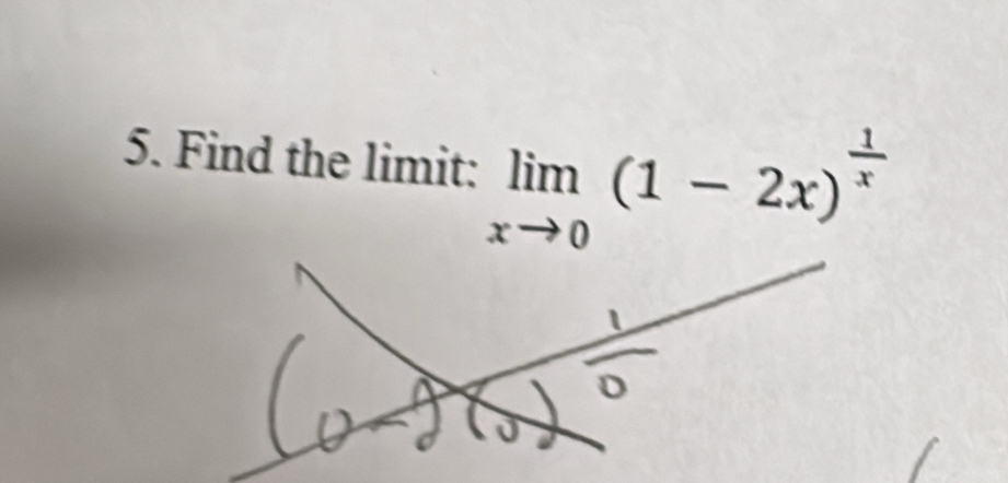 Find the limit: limlimits _xto 0(1-2x)^ 1/x 