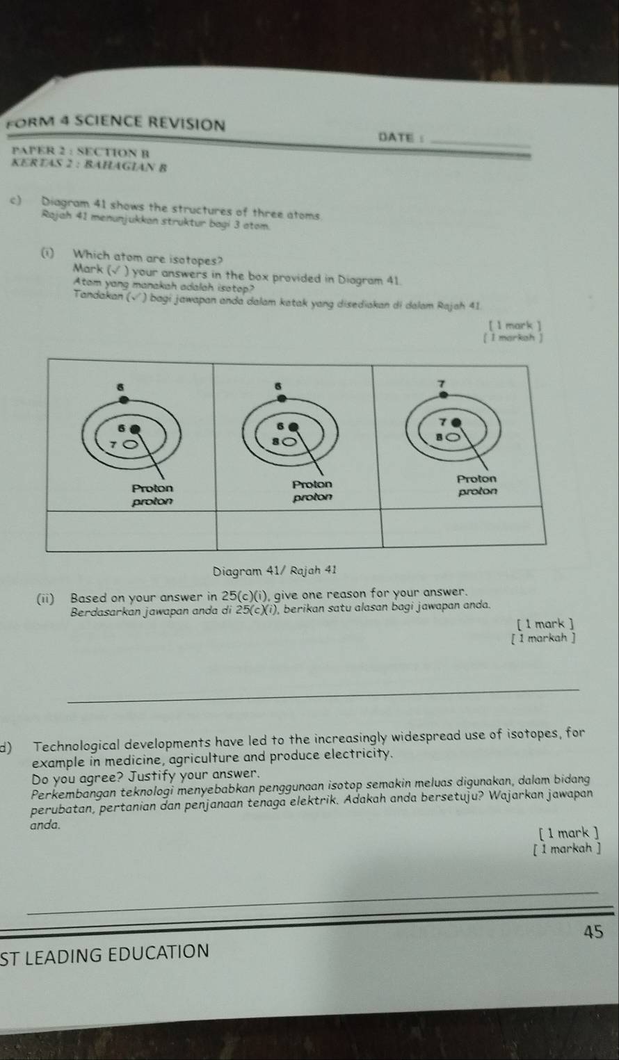 Selesai:FORM 4 SCIENCE REVISION DATE :_ PAPER 2 : SECTION B KERTAS 2 ...