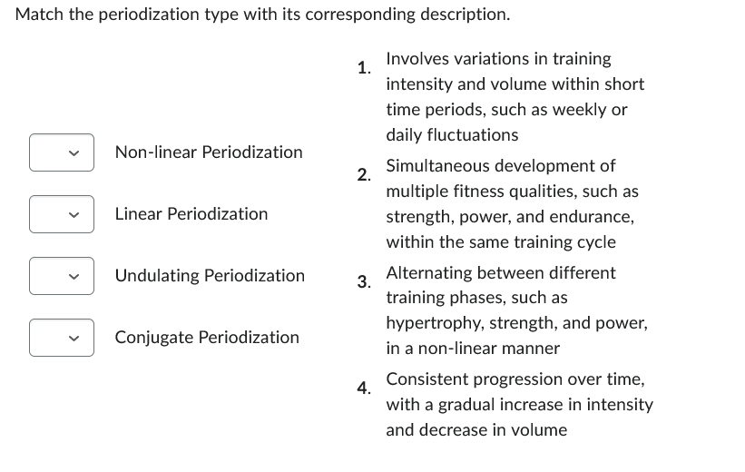 Solved: Match the periodization type with its corresponding description ...
