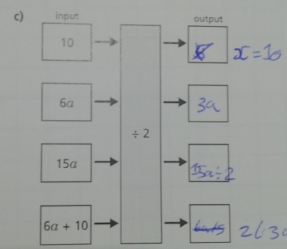 input output
10
6a
/ 2
15a
6a+10