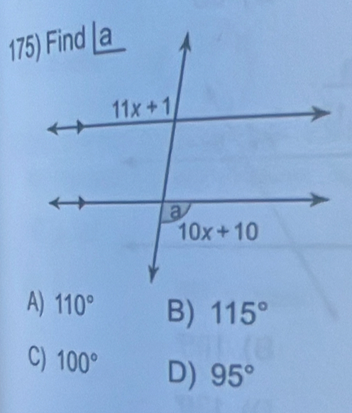 A) 110° B) 115°
C) 100° D) 95°