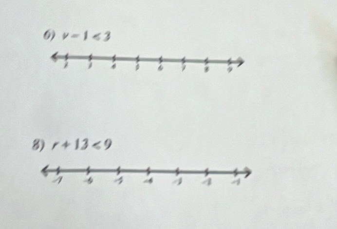 v=1<3</tex> 
8) r+13<9</tex>