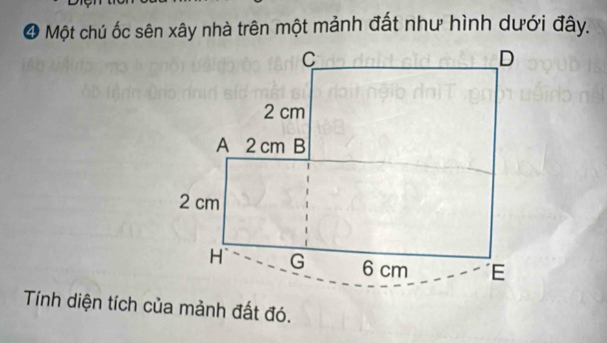 Ở Một chú ốc sên xây nhà trên một mảnh đất như hình dưới đây. 
Tính diện tích của mảnh đất đó.