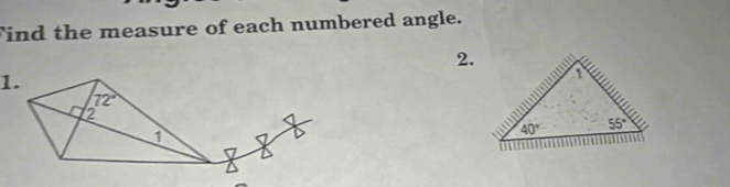 Tind the measure of each numbered angle.
2.