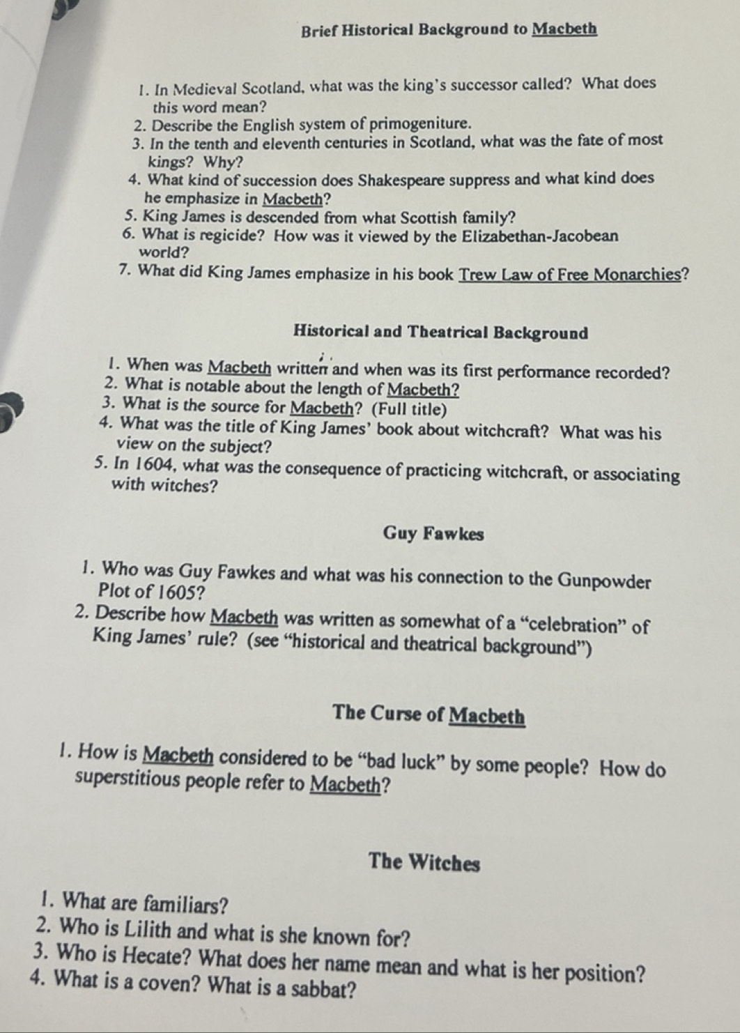 Solved: Brief Historical Background to Macbeth 1. In Medieval Scotland ...