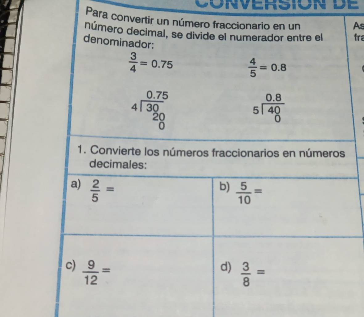 CONVERSION DE
Para c
As
fra