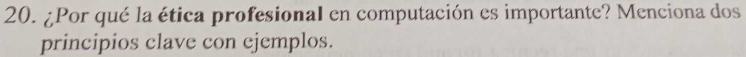 ¿Por qué la ética profesional en computación es importante? Menciona dos 
principios clave con ejemplos.