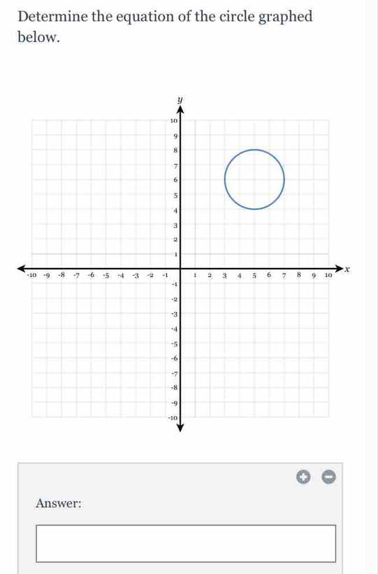 Determine the equation of the circle graphed 
below. 
Answer: