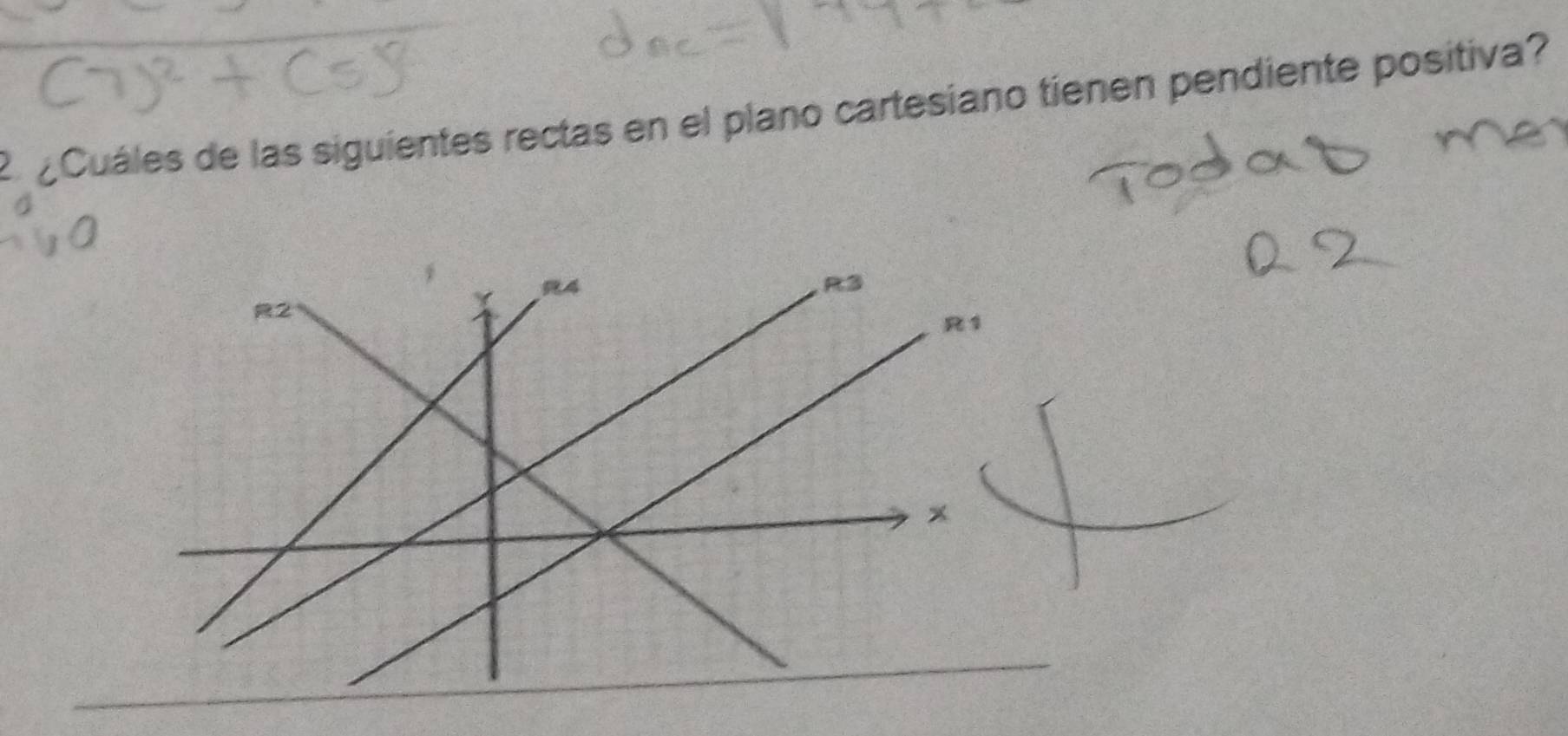 Cuáles de las siguientes rectas en el plano cartesiano tienen pendiente positiva?