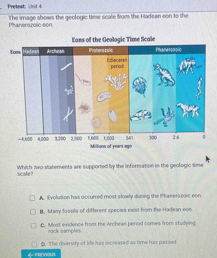 Solved: Pretest: Unit 4 The image shows the geologic time scale from ...