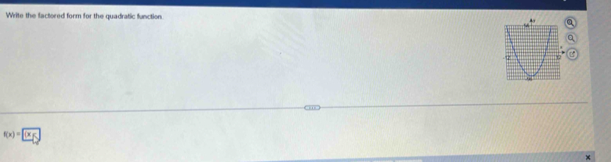 Write the factored form for the quadratic function

f(x)= (x,x)
×