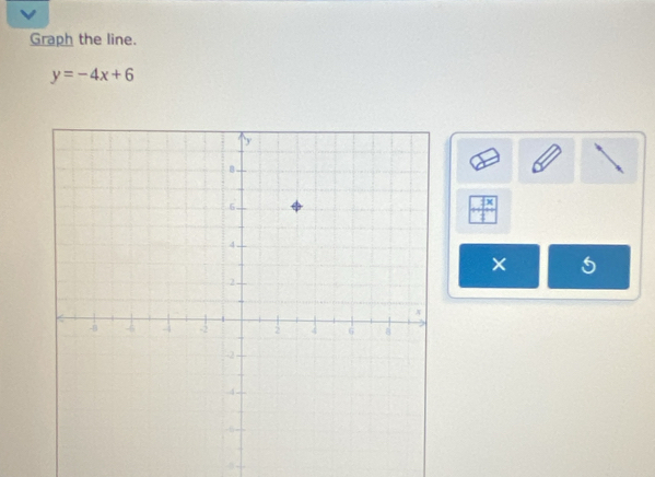 Graph the line.
y=-4x+6
× 5