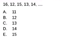 16, 12, 15, 13, 14, ...
A. 11
B. 12
C. 13
D. 14
E. 15