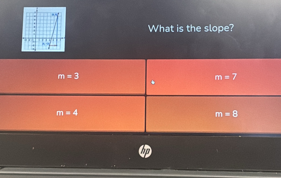 What is the slope?
m=3
m=7
m=4
m=8
hp