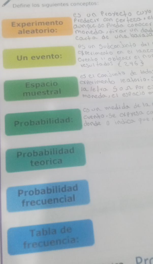 Resuelto:Define los siguientes conceptos: Experimento aleatorio: Un ...