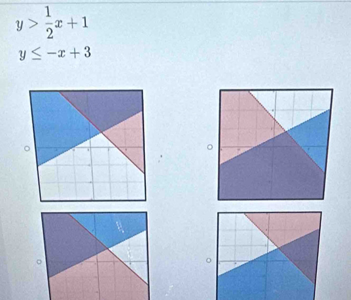 y> 1/2 x+1
y≤ -x+3