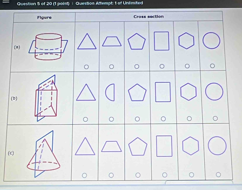 Question Attempt: 1 of Unlimited 
Figure Cross section 
(a) 
(b) 
(c)