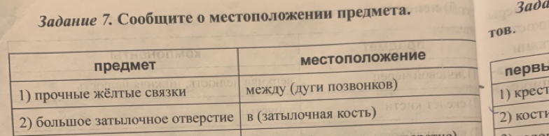 Задание 7. Сообшите о местоположении предмета. 3ada 
ь 
т 
ł