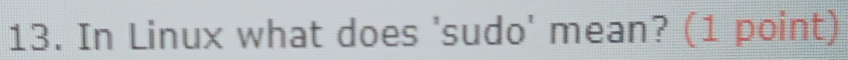 In Linux what does 'sudo' mean? (1 point)