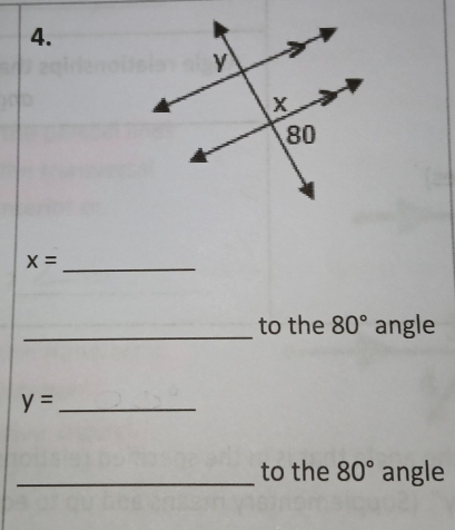 x=
_to the 80° angle 
_ y=
_to the 80° angle